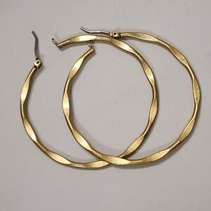 Gold Tone Twisted Hoop Earrings Lightweight Wire Back Large Hoops